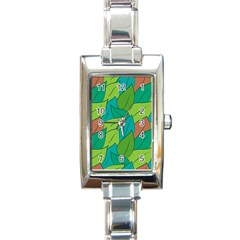 Leaves Pattern Autumn Background Rectangle Italian Charm Watch by Ravend