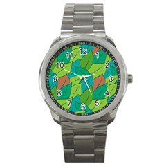 Leaves Pattern Autumn Background Sport Metal Watch by Ravend