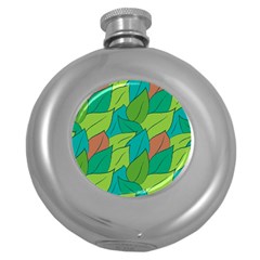 Leaves Pattern Autumn Background Round Hip Flask (5 Oz) by Ravend