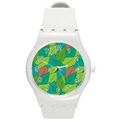 Leaves Pattern Autumn Background Round Plastic Sport Watch (m) by Ravend