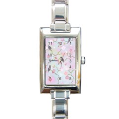 Bird Blossom Seamless Pattern Rectangle Italian Charm Watch by Ravend