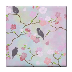 Bird Blossom Seamless Pattern Tile Coaster