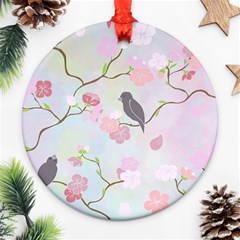 Bird Blossom Seamless Pattern Ornament (Round)