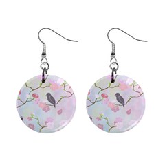 Bird Blossom Seamless Pattern Mini Button Earrings by Ravend