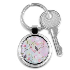 Bird Blossom Seamless Pattern Key Chain (Round)