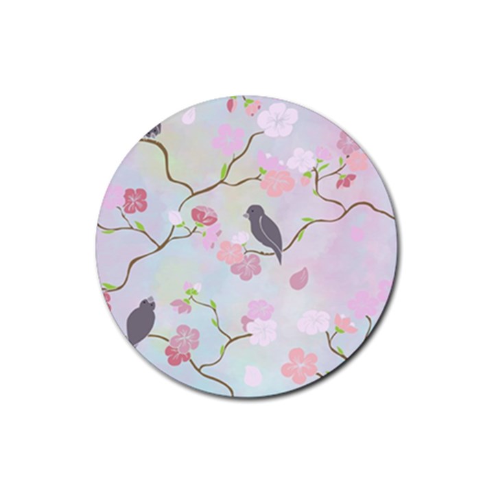 Bird Blossom Seamless Pattern Rubber Round Coaster (4 pack)