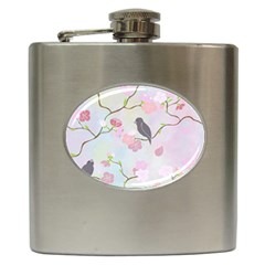 Bird Blossom Seamless Pattern Hip Flask (6 oz)