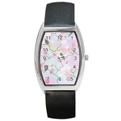 Bird Blossom Seamless Pattern Barrel Style Metal Watch by Ravend