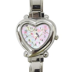 Bird Blossom Seamless Pattern Heart Italian Charm Watch