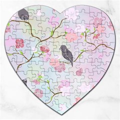 Bird Blossom Seamless Pattern Jigsaw Puzzle (Heart)