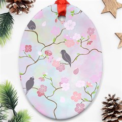 Bird Blossom Seamless Pattern Oval Ornament (Two Sides)