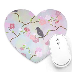 Bird Blossom Seamless Pattern Heart Mousepads