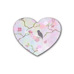 Bird Blossom Seamless Pattern Rubber Coaster (Heart)