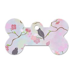 Bird Blossom Seamless Pattern Dog Tag Bone (Two Sides)