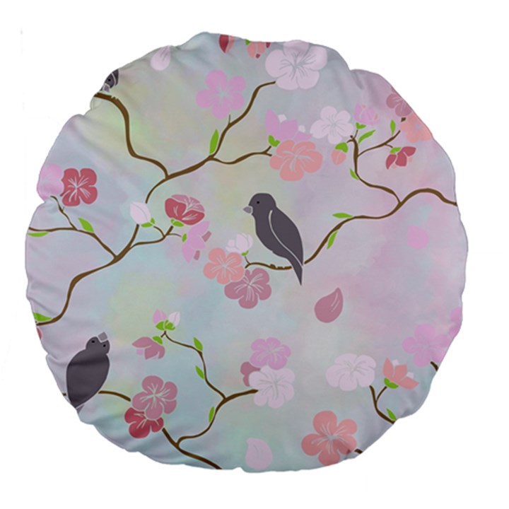 Bird Blossom Seamless Pattern Large 18  Premium Round Cushions