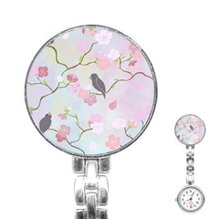 Bird Blossom Seamless Pattern Stainless Steel Nurses Watch