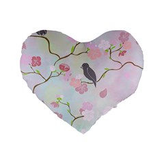 Bird Blossom Seamless Pattern Standard 16  Premium Flano Heart Shape Cushions