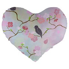 Bird Blossom Seamless Pattern Large 19  Premium Flano Heart Shape Cushions