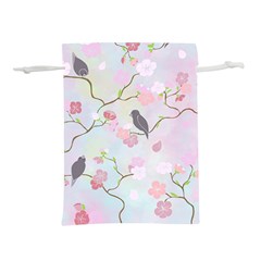 Bird Blossom Seamless Pattern Lightweight Drawstring Pouch (L)