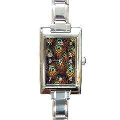 Peacock Feathers Rectangle Italian Charm Watch