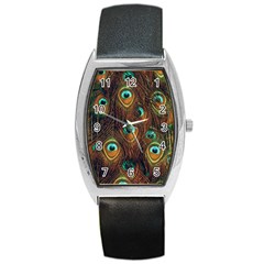 Peacock Feathers Barrel Style Metal Watch