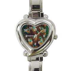 Peacock Feathers Heart Italian Charm Watch