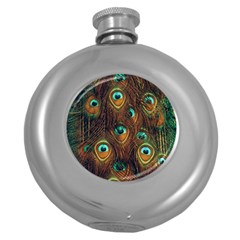 Peacock Feathers Round Hip Flask (5 oz)