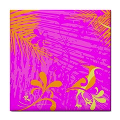 Spring Tropical Floral Palm Bird Tile Coaster