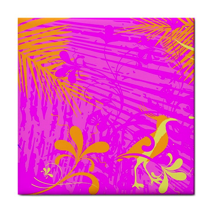 Spring Tropical Floral Palm Bird Tile Coaster