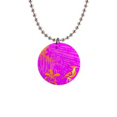 Spring Tropical Floral Palm Bird 1  Button Necklace by Ravend