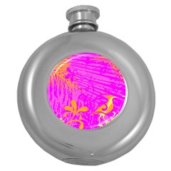 Spring Tropical Floral Palm Bird Round Hip Flask (5 Oz) by Ravend