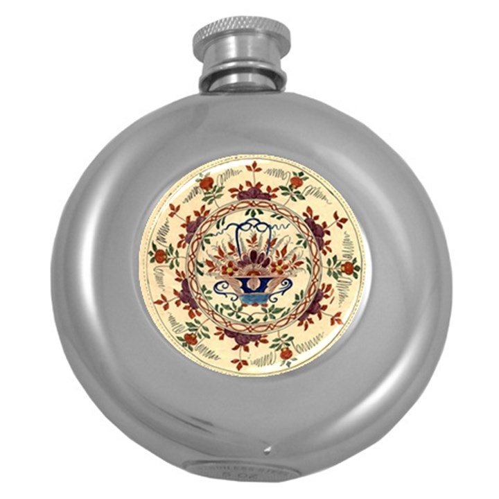 Vintage Antique Plate China Round Hip Flask (5 oz)