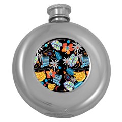 Design Print Pattern Colorful Round Hip Flask (5 Oz) by Ravend