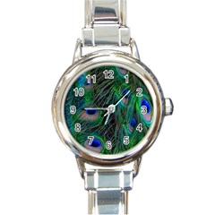 Beautiful Peacock Feathers Round Italian Charm Watch by Ravend