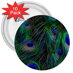 Beautiful Peacock Feathers 3  Buttons (10 Pack)  by Ravend