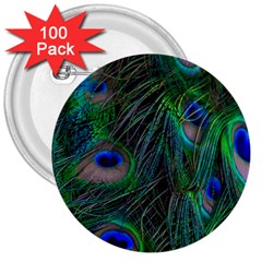 Beautiful Peacock Feathers 3  Buttons (100 Pack)  by Ravend