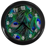 Beautiful Peacock Feathers Wall Clock (Black) Front