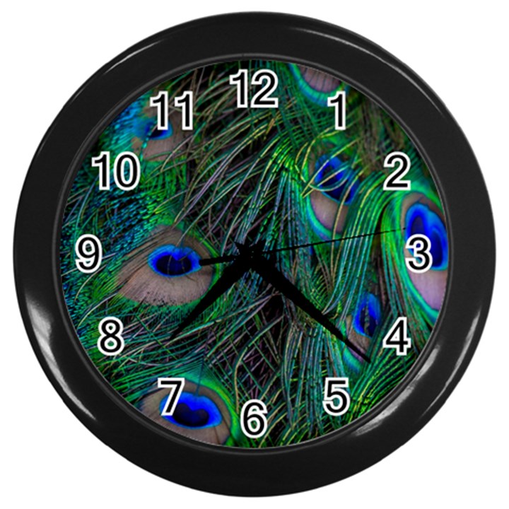 Beautiful Peacock Feathers Wall Clock (Black)