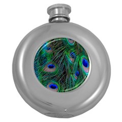 Beautiful Peacock Feathers Round Hip Flask (5 Oz) by Ravend