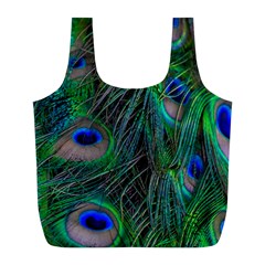 Beautiful Peacock Feathers Full Print Recycle Bag (l) by Ravend