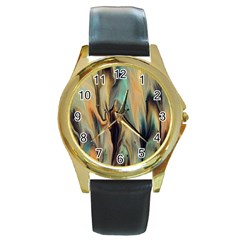 Abstract Painting In Colored Paints Round Gold Metal Watch by Ravend