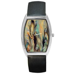 Abstract Painting In Colored Paints Barrel Style Metal Watch