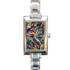 Tropical Monstera Pattern Leaf Rectangle Italian Charm Watch by Ravend