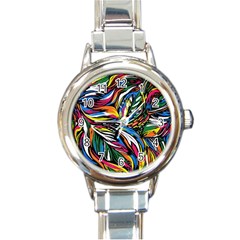 Tropical Monstera Pattern Leaf Round Italian Charm Watch by Ravend