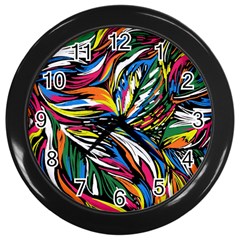 Tropical Monstera Pattern Leaf Wall Clock (black) by Ravend