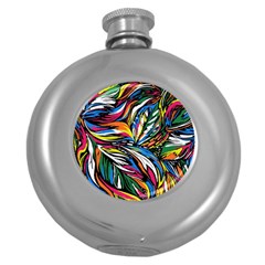 Tropical Monstera Pattern Leaf Round Hip Flask (5 Oz) by Ravend