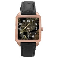 Leaves Nature Art Design Pattern Rose Gold Leather Watch 