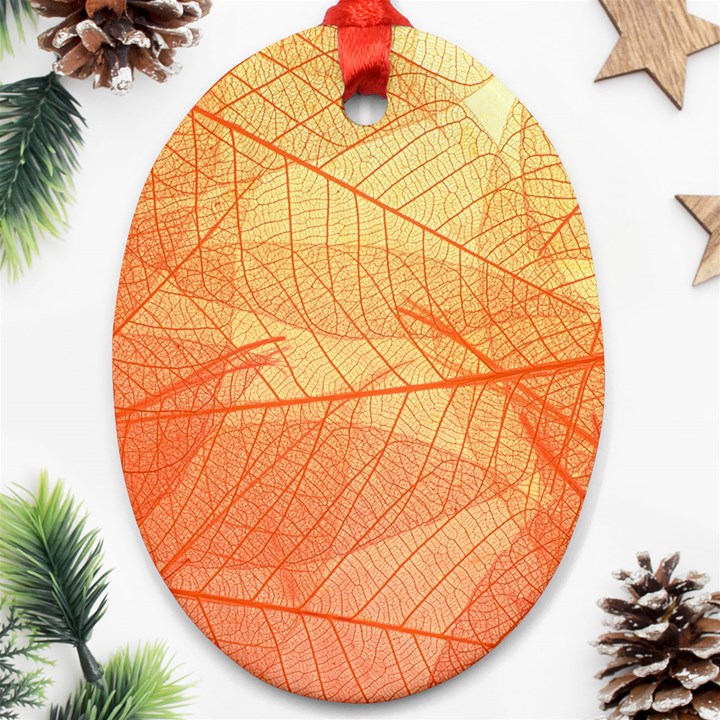 Orange Leaf Texture Pattern Ornament (Oval)