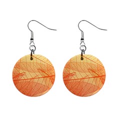 Orange Leaf Texture Pattern Mini Button Earrings