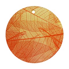 Orange Leaf Texture Pattern Round Ornament (two Sides) by Ravend